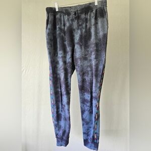 Moonligjt Sky Tiedye Embroidered Joggers with Colorful Side Stripes
